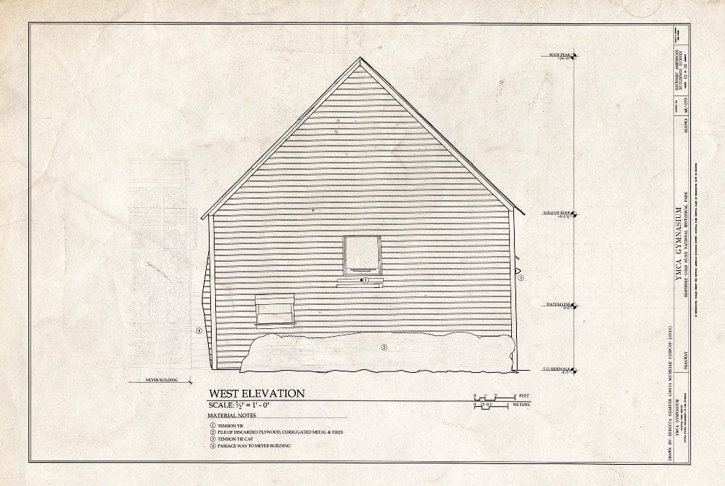 Blueprint West Elevation - YMCA Gymnasium, 475 State Street, Skagway, Skagway, AK
