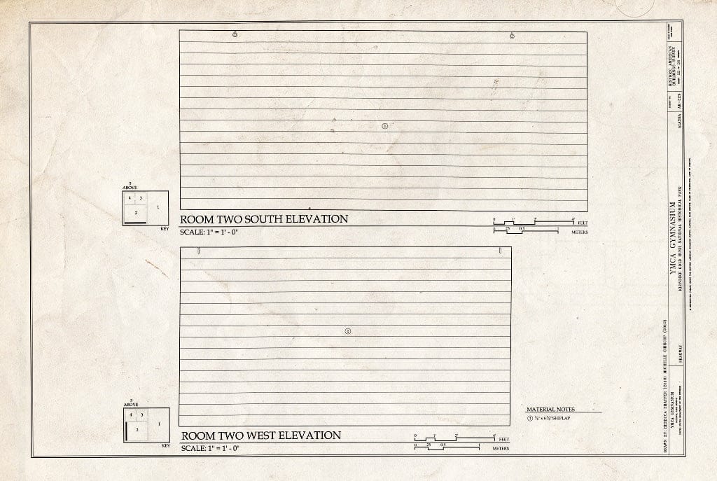 Blueprint Room Two South & West Elevations - YMCA Gymnasium, 475 State Street, Skagway, Skagway, AK