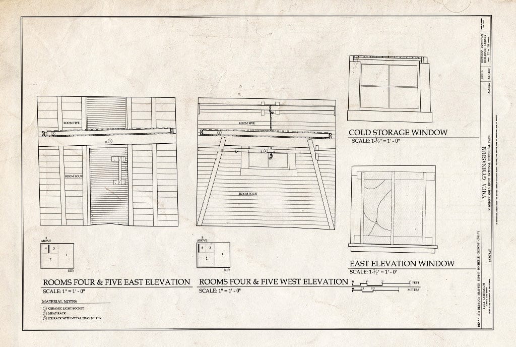 Blueprint Rooms Four & Five East & West Elevations, Cold Storage Window, East Elevation Window - YMCA Gymnasium, 475 State Street, Skagway, Skagway, AK