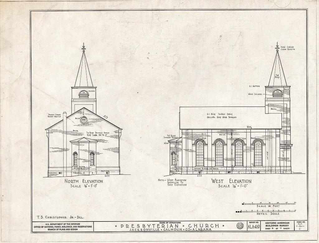 Blueprint HABS ALA,8-JACVI,3- (Sheet 3 of 7) - Presbyterian Church, North Chinabee & East Clinton Streets, Jacksonville, Calhoun County, AL