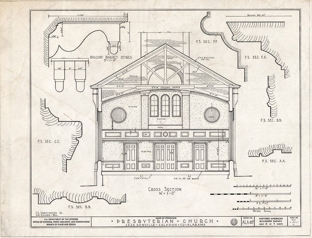 Blueprint HABS ALA,8-JACVI,3- (Sheet 4 of 7) - Presbyterian Church, North Chinabee & East Clinton Streets, Jacksonville, Calhoun County, AL