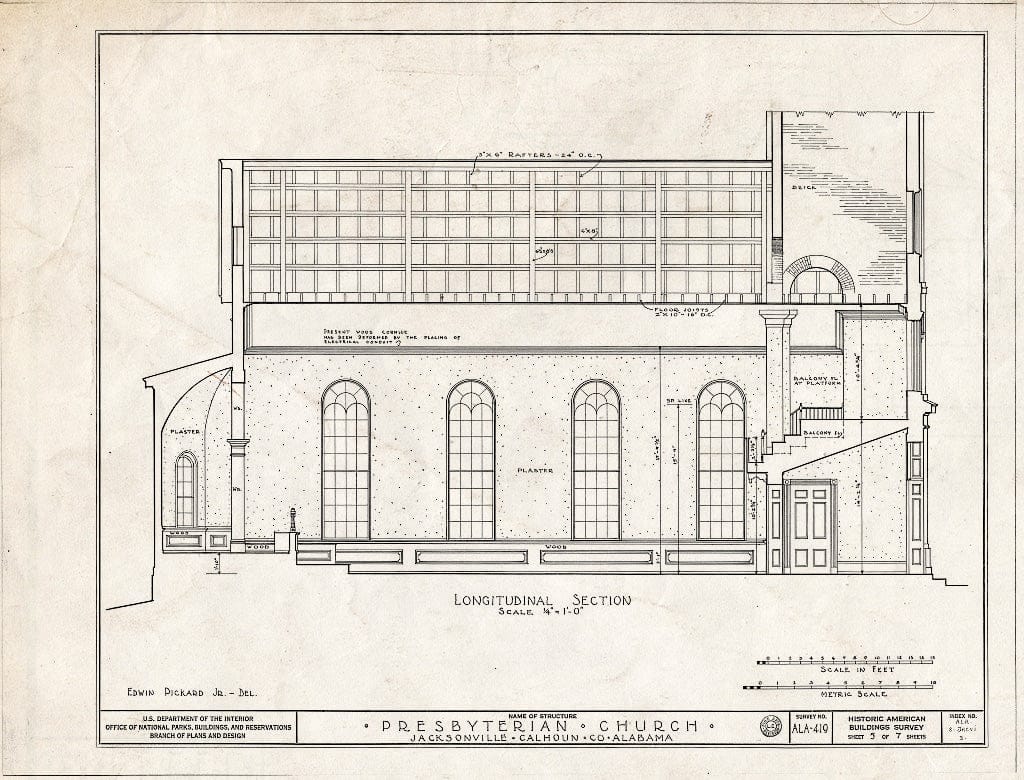 Blueprint HABS ALA,8-JACVI,3- (Sheet 5 of 7) - Presbyterian Church, North Chinabee & East Clinton Streets, Jacksonville, Calhoun County, AL