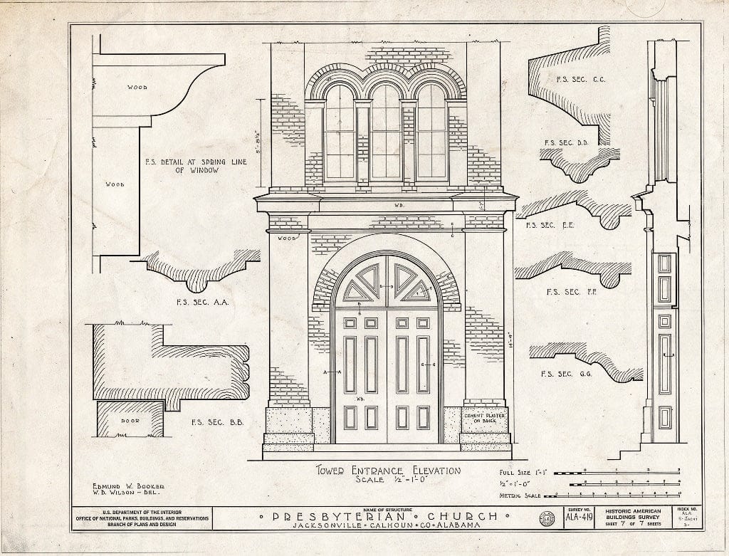 Blueprint HABS ALA,8-JACVI,3- (Sheet 7 of 7) - Presbyterian Church, North Chinabee & East Clinton Streets, Jacksonville, Calhoun County, AL