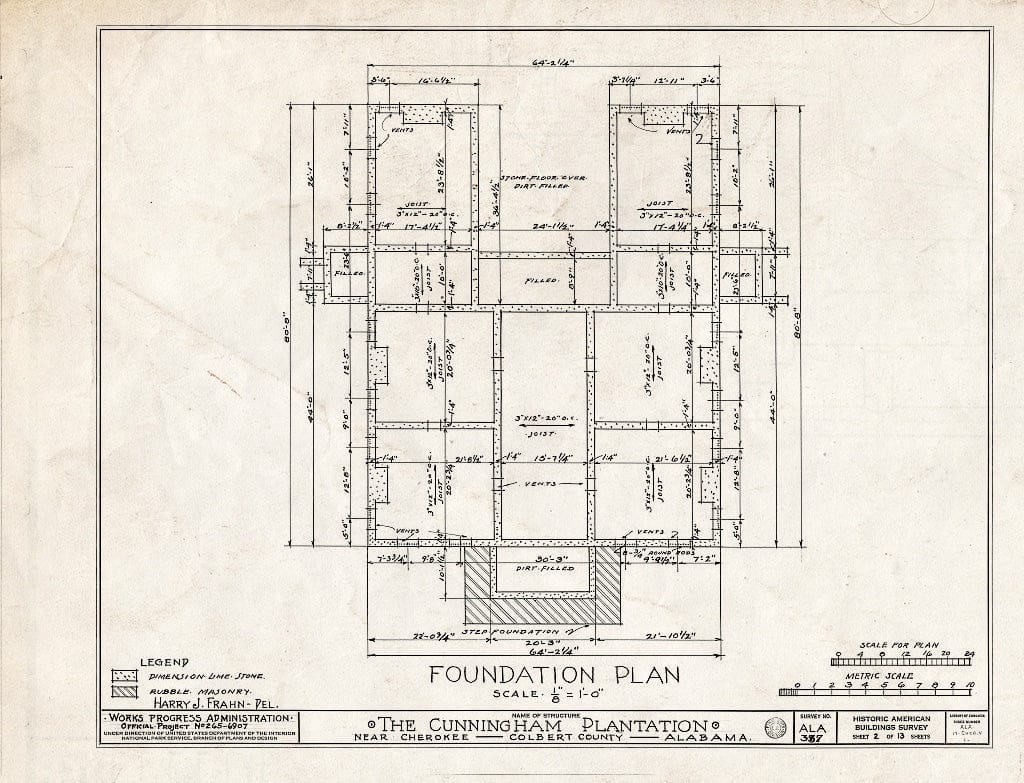Blueprint HABS ALA,17-Cher.V,1- (Sheet 2 of 13) - Cunningham Plantation, Old Memphis Road (Gaines Trace Road), Cherokee, Colbert County, AL