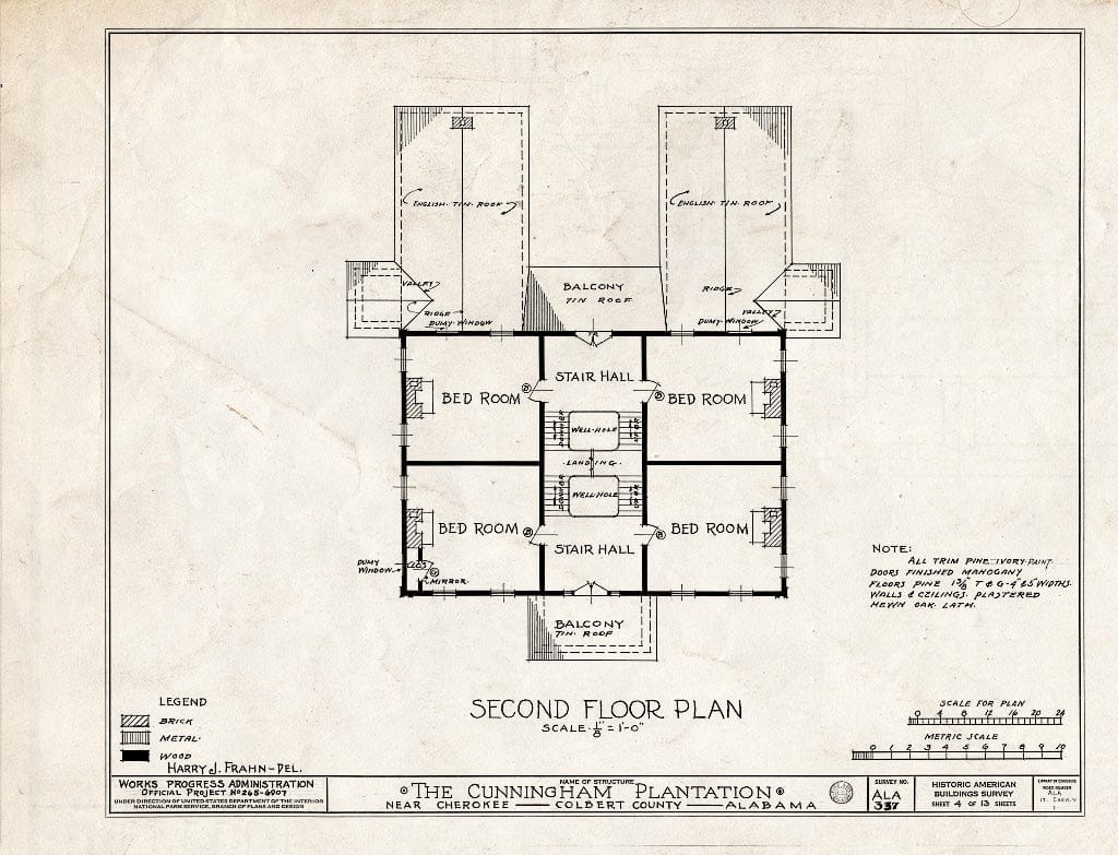 Blueprint HABS ALA,17-Cher.V,1- (Sheet 4 of 13) - Cunningham Plantation, Old Memphis Road (Gaines Trace Road), Cherokee, Colbert County, AL