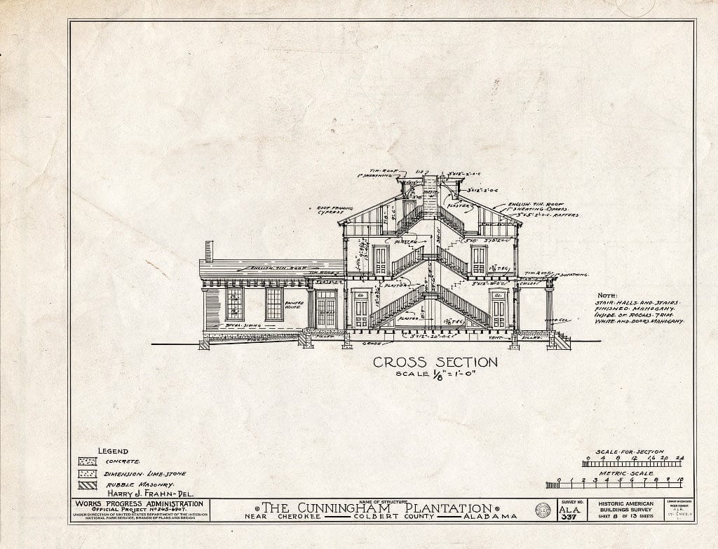 Blueprint HABS ALA,17-Cher.V,1- (Sheet 8 of 13) - Cunningham Plantation, Old Memphis Road (Gaines Trace Road), Cherokee, Colbert County, AL