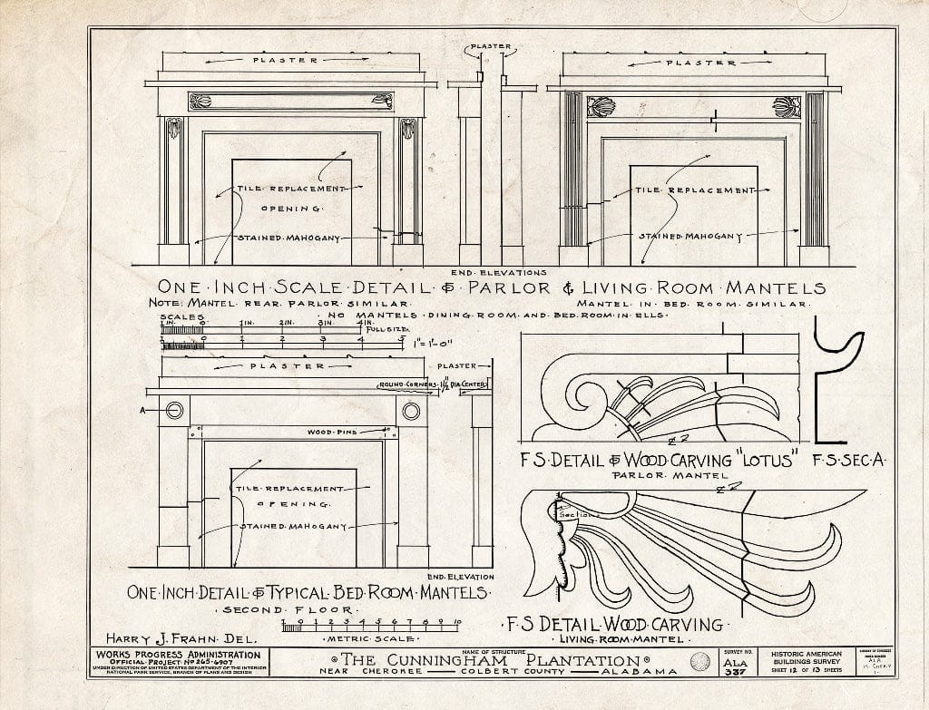 Blueprint HABS ALA,17-Cher.V,1- (Sheet 12 of 13) - Cunningham Plantation, Old Memphis Road (Gaines Trace Road), Cherokee, Colbert County, AL