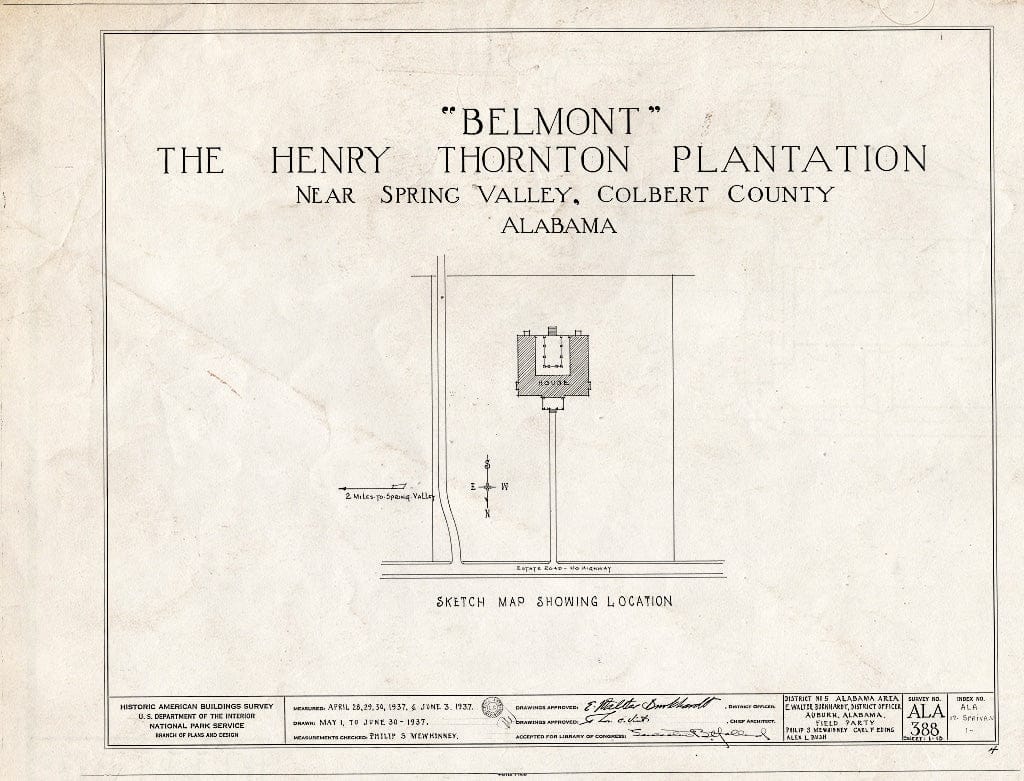 Blueprint HABS ALA,17-SPRIVA.V,1- (Sheet 0 of 13) - Belmont, U.S. Highway 43, Spring Valley, Colbert County, AL
