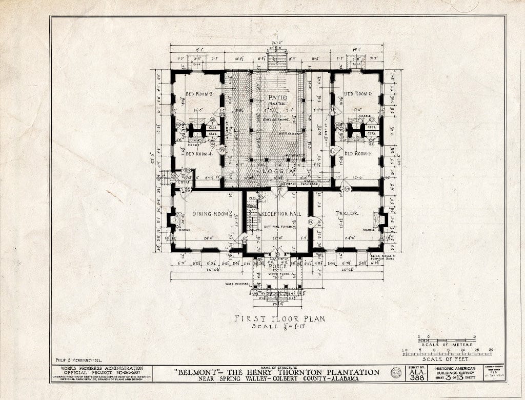 Blueprint HABS ALA,17-SPRIVA.V,1- (Sheet 3 of 13) - Belmont, U.S. Highway 43, Spring Valley, Colbert County, AL
