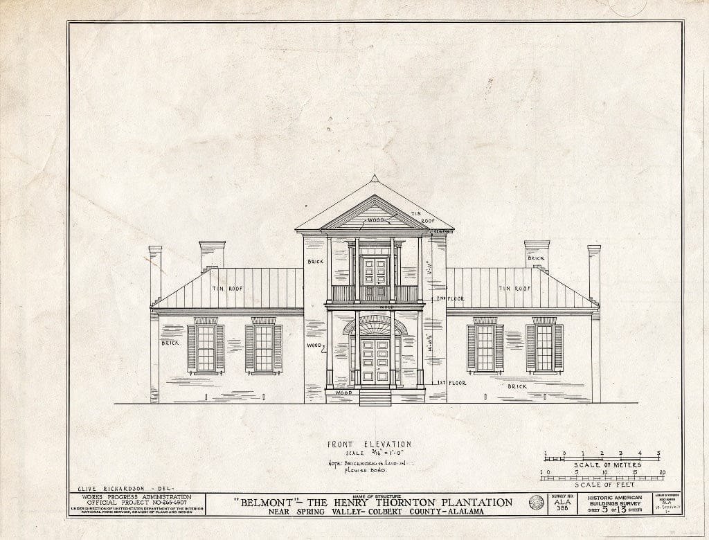 Blueprint HABS ALA,17-SPRIVA.V,1- (Sheet 5 of 13) - Belmont, U.S. Highway 43, Spring Valley, Colbert County, AL