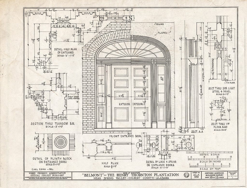 Blueprint HABS ALA,17-SPRIVA.V,1- (Sheet 10 of 13) - Belmont, U.S. Highway 43, Spring Valley, Colbert County, AL