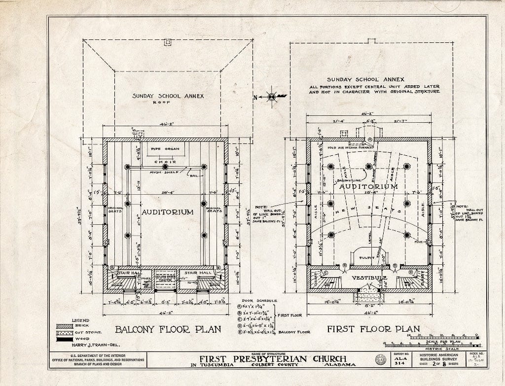 Blueprint HABS ALA,17-TUSM,2- (Sheet 2 of 8) - First Presbyterian Church, East Fourth & North Broad Streets, Tuscumbia, Colbert County, AL