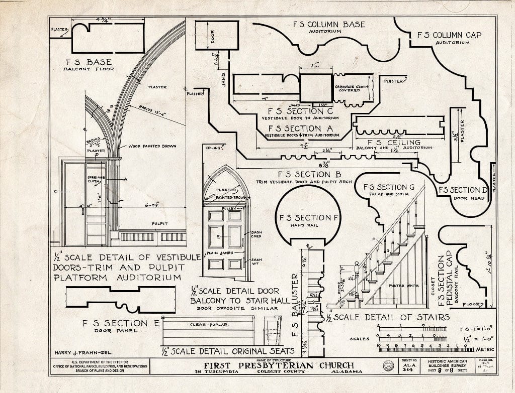 Blueprint HABS ALA,17-TUSM,2- (Sheet 8 of 8) - First Presbyterian Church, East Fourth & North Broad Streets, Tuscumbia, Colbert County, AL