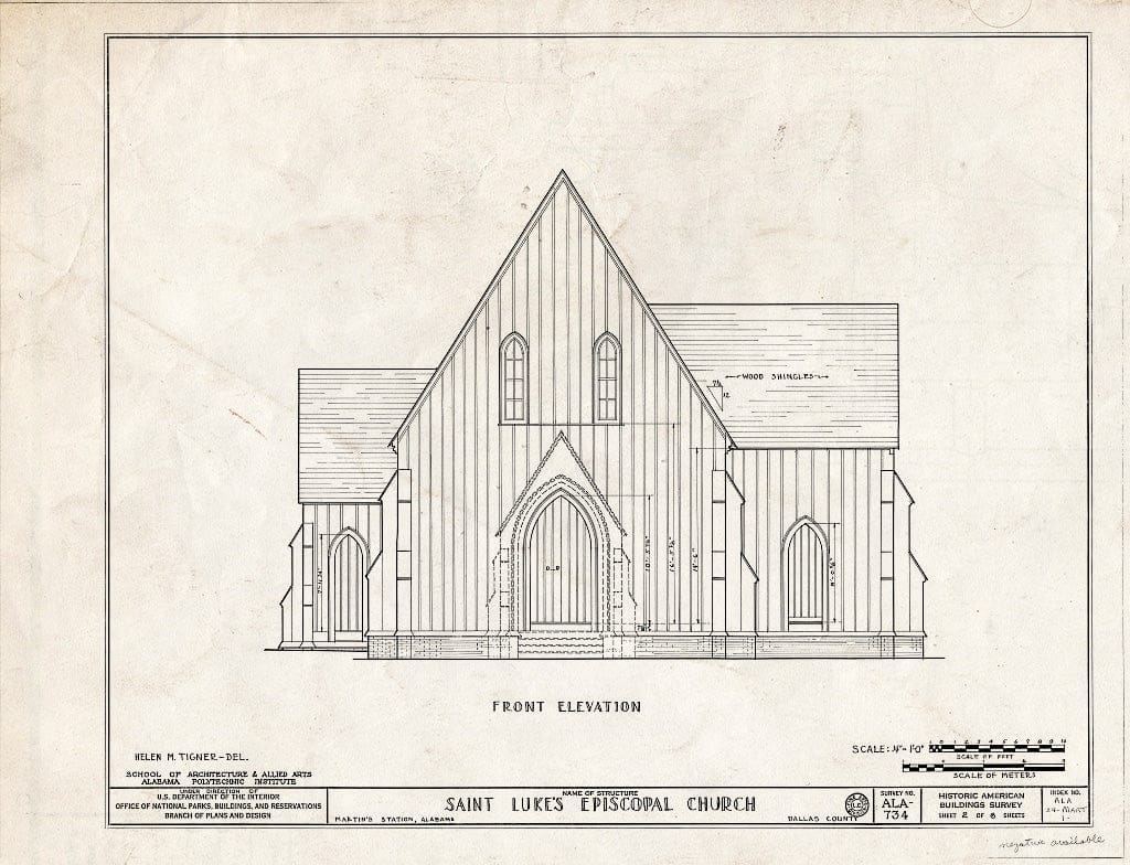 Blueprint HABS ALA,24-MART,1- (Sheet 2 of 6) - St. Luke's Episcopal Church, (Moved from Cahaba, AL), Martin, Dallas County, AL