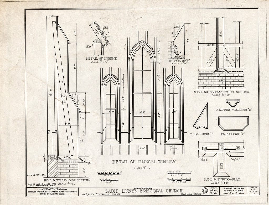 Blueprint HABS ALA,24-MART,1- (Sheet 6 of 6) - St. Luke's Episcopal Church, (Moved from Cahaba, AL), Martin, Dallas County, AL