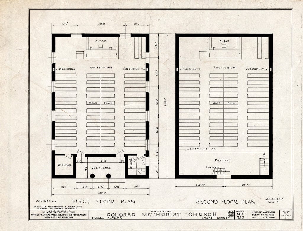 Blueprint HABS ALA,24-CAHA,1- (Sheet 1 of 6) - Methodist Church, Walnut Street, Cahaba, Dallas County, AL