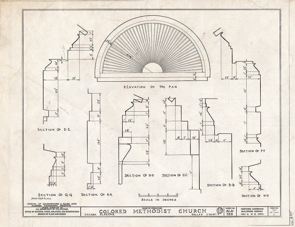 Blueprint HABS ALA,24-CAHA,1- (Sheet 4 of 6) - Methodist Church, Walnut Street, Cahaba, Dallas County, AL