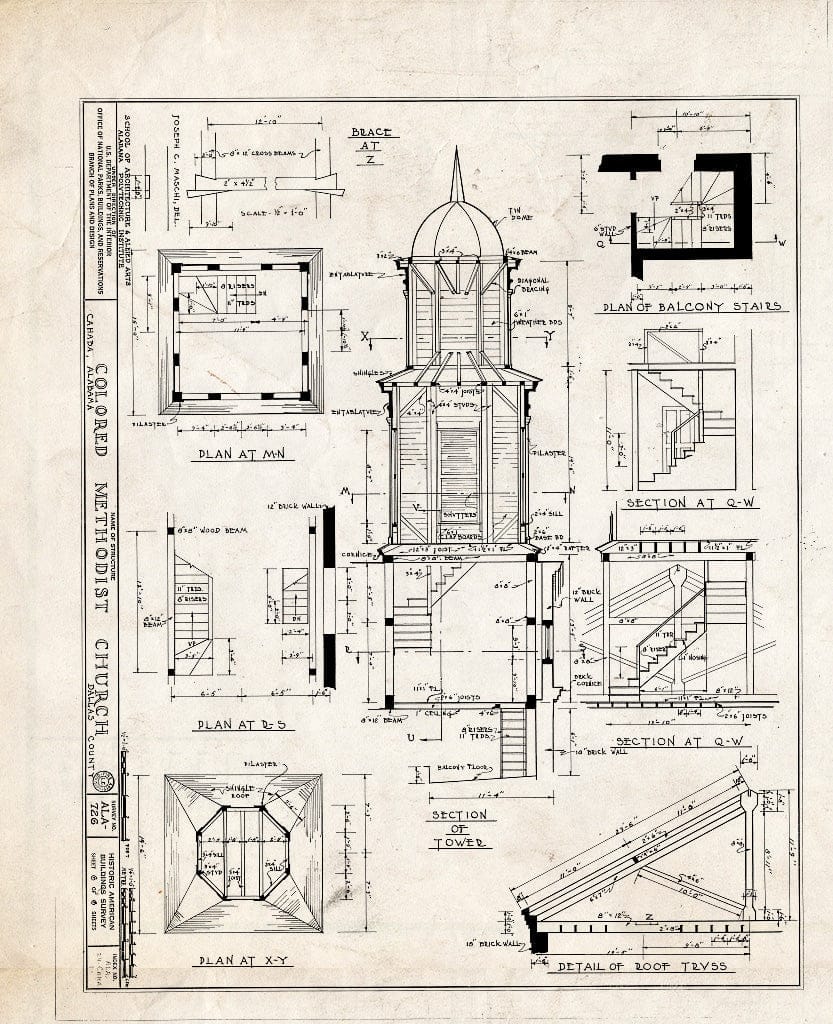 Blueprint HABS ALA,24-CAHA,1- (Sheet 6 of 6) - Methodist Church, Walnut Street, Cahaba, Dallas County, AL