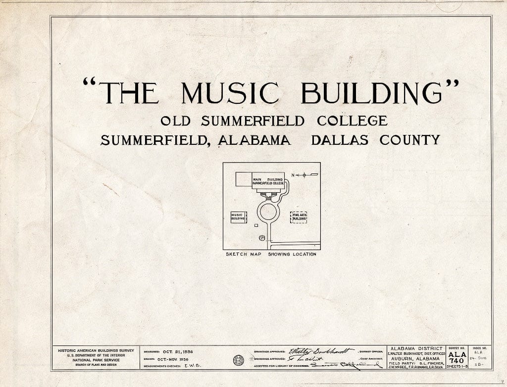 Blueprint HABS ALA,24-Sum,2B- (Sheet 0 of 5) - Summerfield College, Music Building, Main & College Streets, Summerfield, Dallas County, AL
