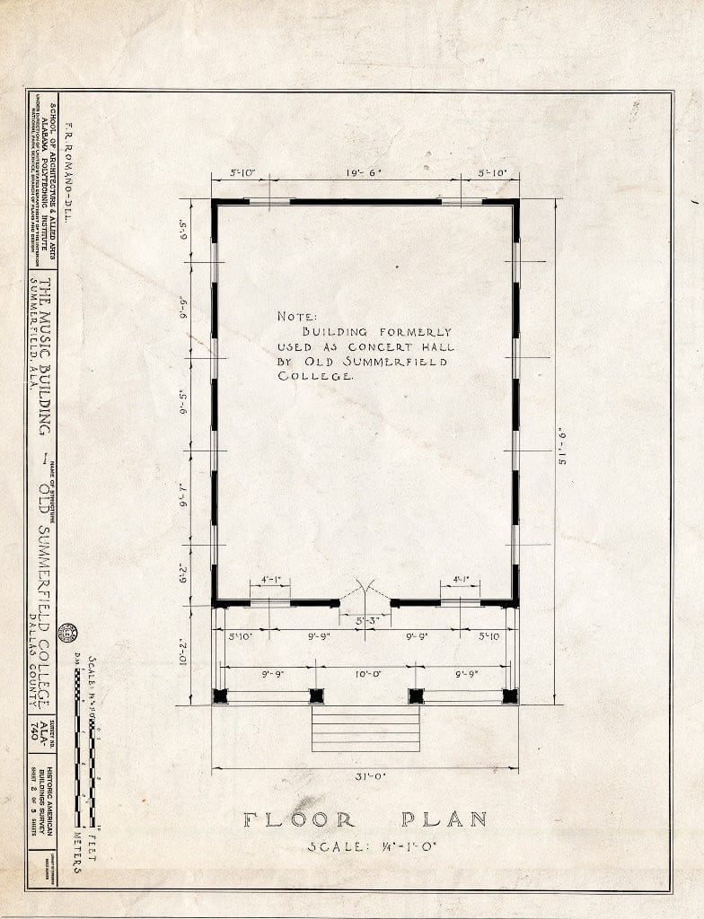 Blueprint HABS ALA,24-Sum,2B- (Sheet 2 of 5) - Summerfield College, Music Building, Main & College Streets, Summerfield, Dallas County, AL