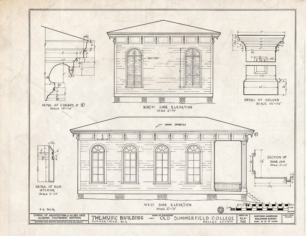 Blueprint HABS ALA,24-Sum,2B- (Sheet 4 of 5) - Summerfield College, Music Building, Main & College Streets, Summerfield, Dallas County, AL