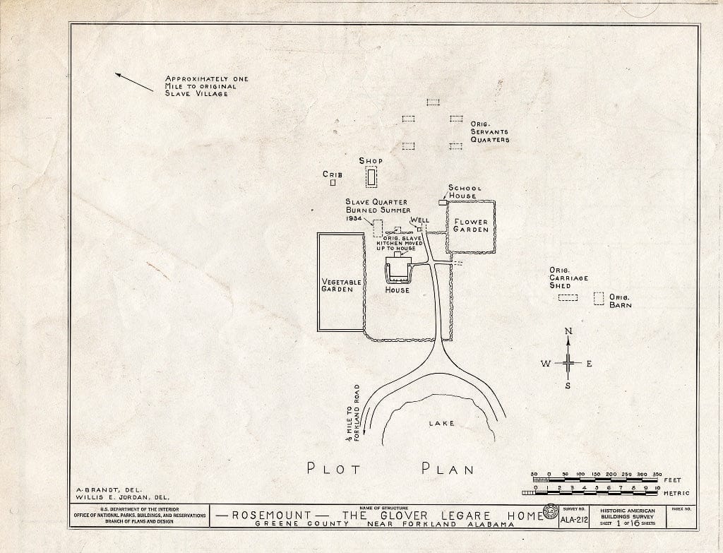 Blueprint HABS ALA,32-Fork.V,1- (Sheet 1 of 16) - Rosemount, County Road 19, Forkland, Greene County, AL