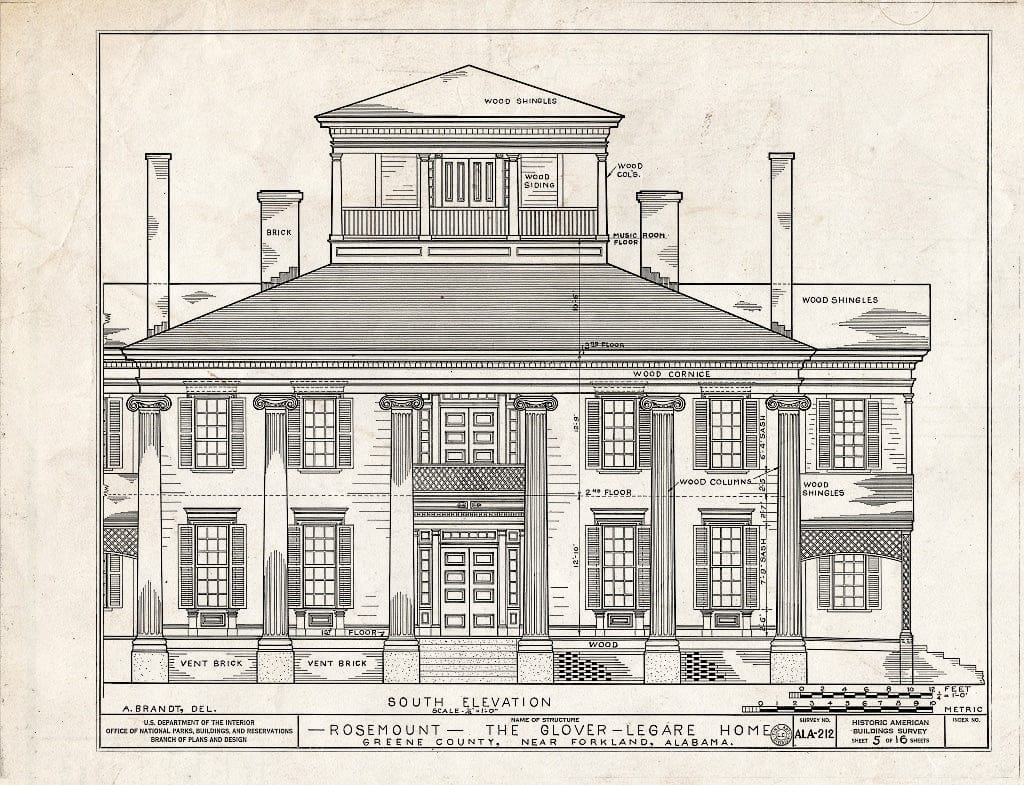 Blueprint HABS ALA,32-Fork.V,1- (Sheet 5 of 16) - Rosemount, County Road 19, Forkland, Greene County, AL
