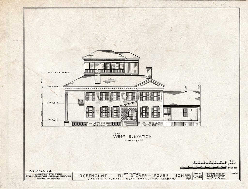 Blueprint HABS ALA,32-Fork.V,1- (Sheet 6 of 16) - Rosemount, County Road 19, Forkland, Greene County, AL