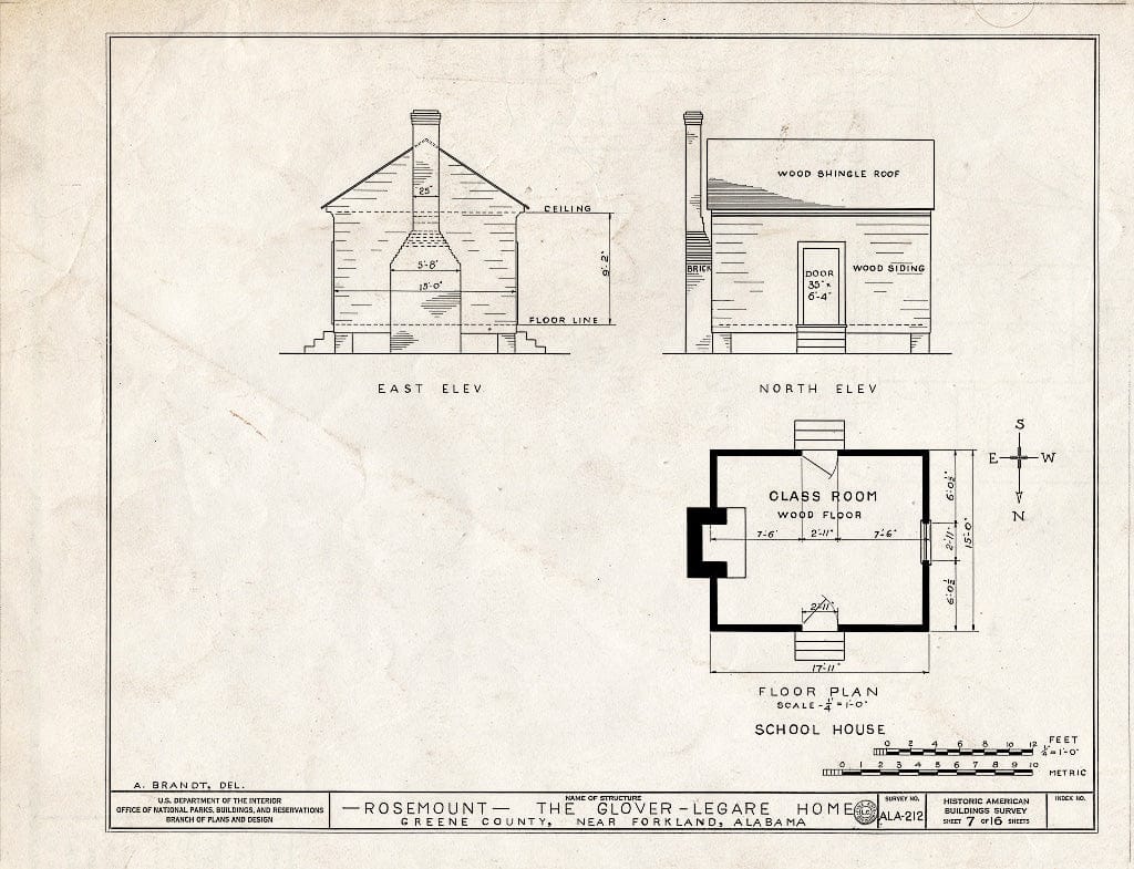 Blueprint HABS ALA,32-Fork.V,1- (Sheet 7 of 16) - Rosemount, County Road 19, Forkland, Greene County, AL