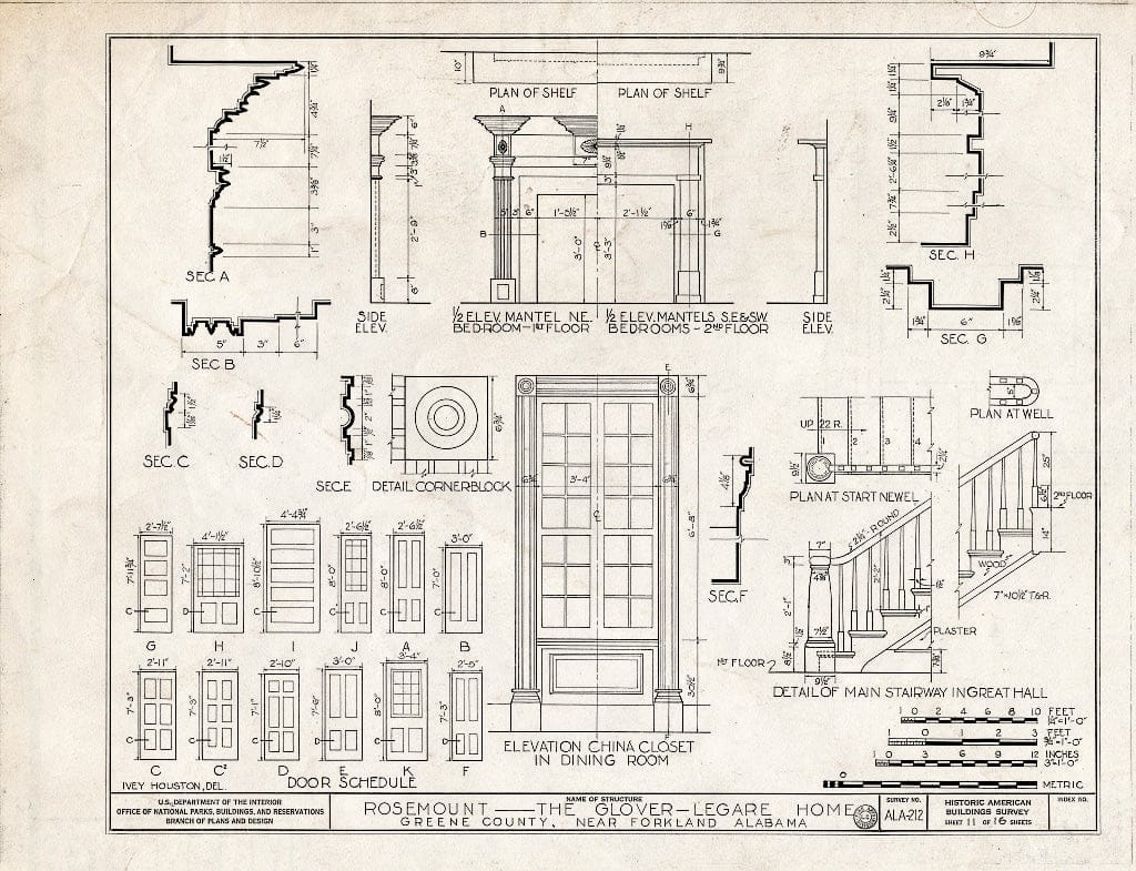 Blueprint HABS ALA,32-Fork.V,1- (Sheet 11 of 16) - Rosemount, County Road 19, Forkland, Greene County, AL