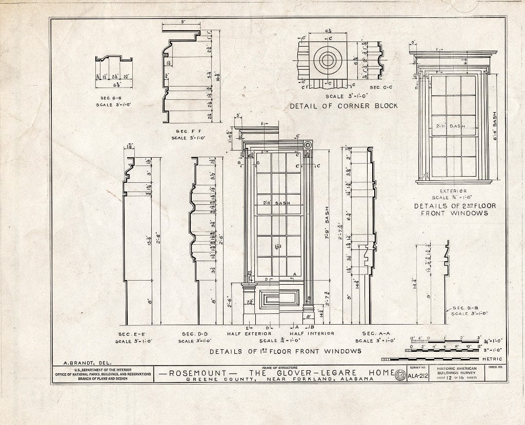 Blueprint HABS ALA,32-Fork.V,1- (Sheet 12 of 16) - Rosemount, County Road 19, Forkland, Greene County, AL
