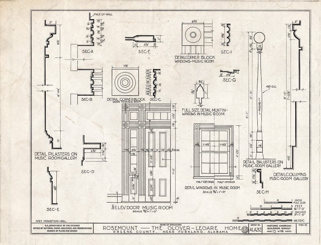 Blueprint HABS ALA,32-Fork.V,1- (Sheet 13 of 16) - Rosemount, County Road 19, Forkland, Greene County, AL