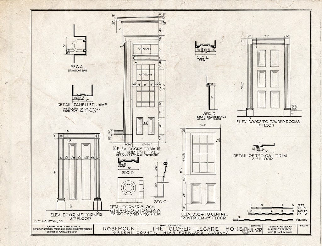 Blueprint HABS ALA,32-Fork.V,1- (Sheet 16 of 16) - Rosemount, County Road 19, Forkland, Greene County, AL