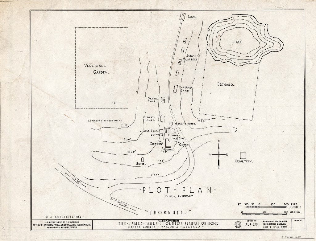 Blueprint HABS ALA,32-WATSO,1- (Sheet 1 of 16) - Thornhill Plantation, County Road 19, Forkland, Greene County, AL