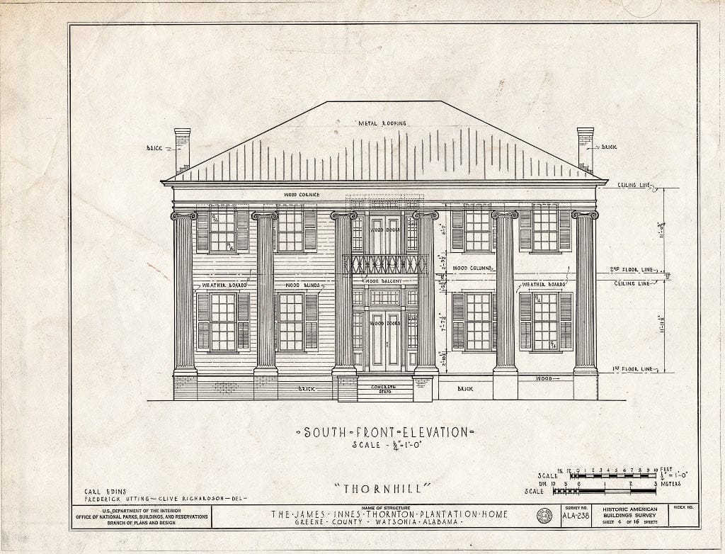 Blueprint HABS ALA,32-WATSO,1- (Sheet 4 of 16) - Thornhill Plantation, County Road 19, Forkland, Greene County, AL