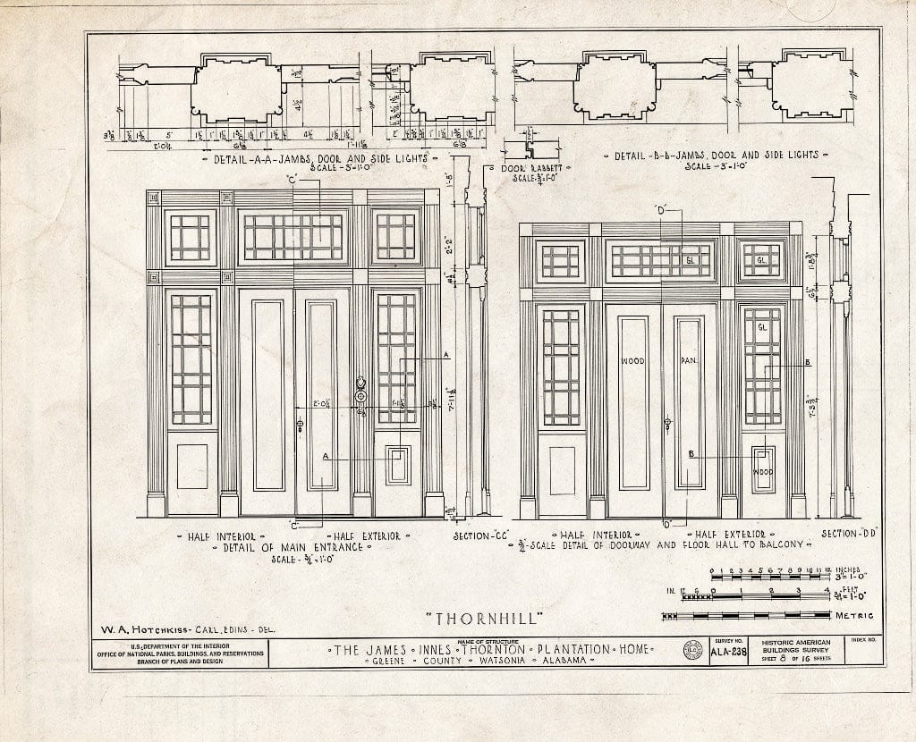 Blueprint HABS ALA,32-WATSO,1- (Sheet 8 of 16) - Thornhill Plantation, County Road 19, Forkland, Greene County, AL