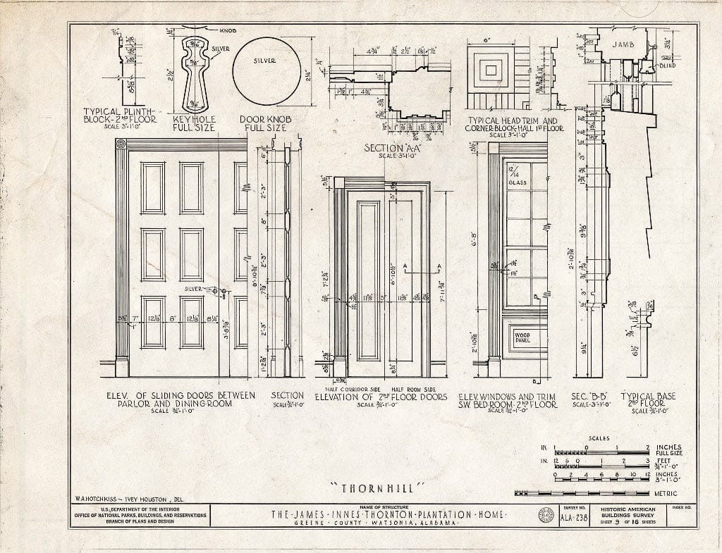 Blueprint HABS ALA,32-WATSO,1- (Sheet 9 of 16) - Thornhill Plantation, County Road 19, Forkland, Greene County, AL