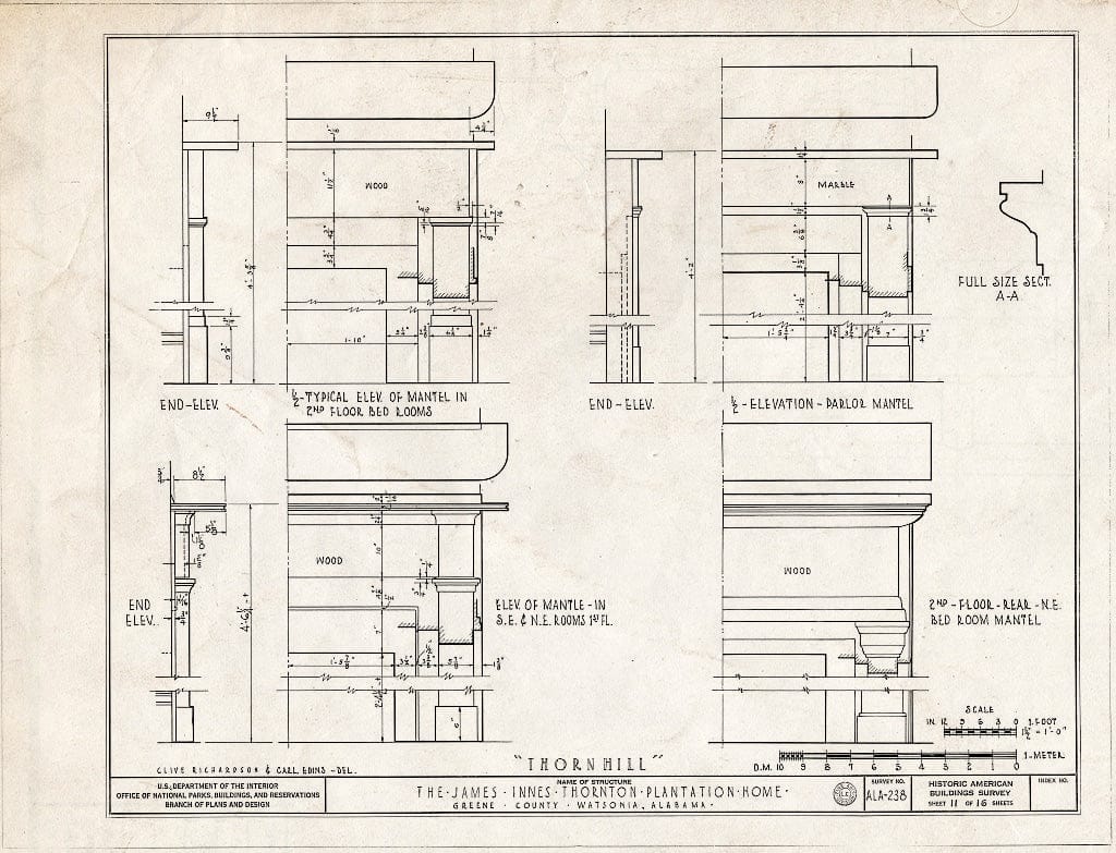 Blueprint HABS ALA,32-WATSO,1- (Sheet 11 of 16) - Thornhill Plantation, County Road 19, Forkland, Greene County, AL