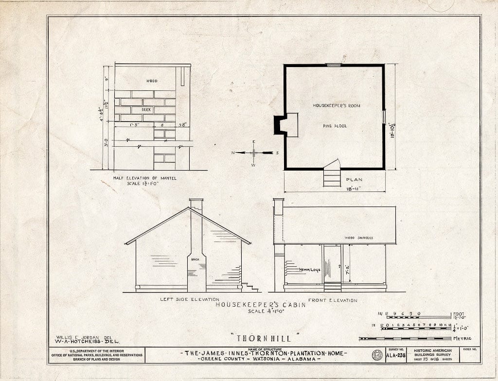 Blueprint HABS ALA,32-WATSO,1- (Sheet 15 of 16) - Thornhill Plantation, County Road 19, Forkland, Greene County, AL