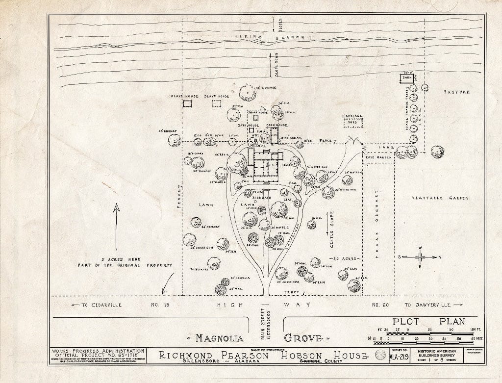 Blueprint HABS ALA,33-GREBO,1- (Sheet 1 of 8) - Magnolia Grove, 1002 Hobson Street, Greensboro, Hale County, AL