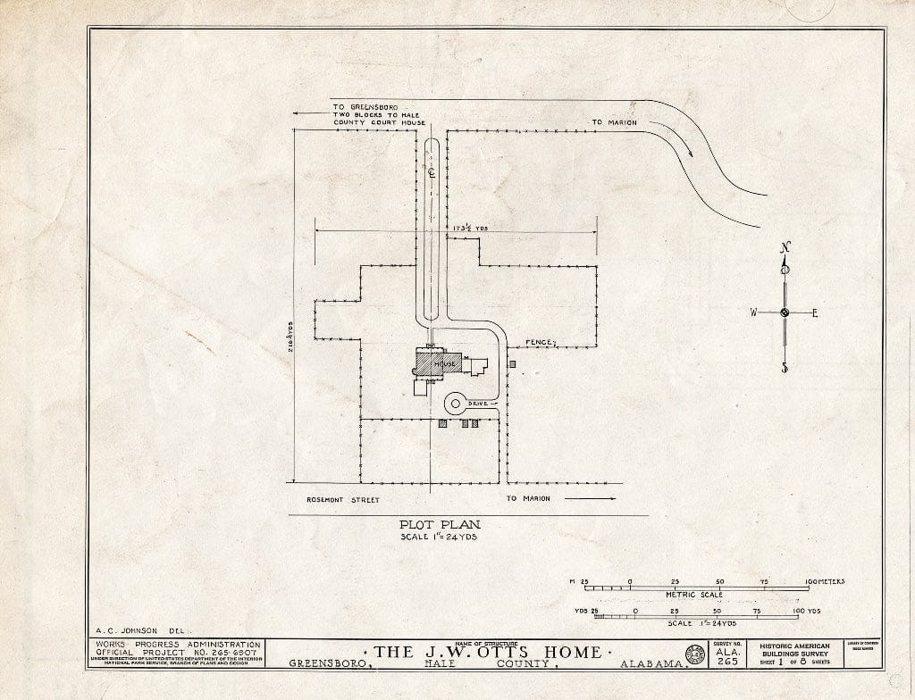 Blueprint HABS ALA,33-GREBO,6- (Sheet 1 of 8) - McCrary-Otts House, 805 Otts Street, Greensboro, Hale County, AL