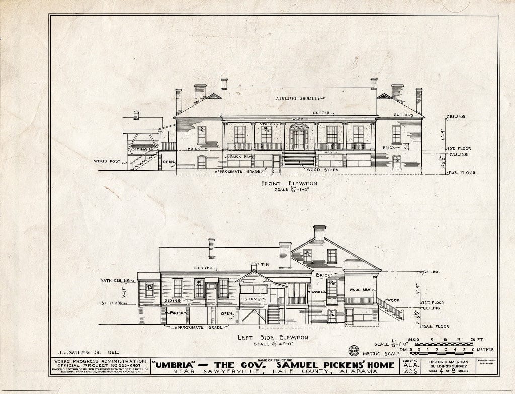 Blueprint HABS ALA,33-SAWV.V,1- (Sheet 4 of 8) - Governor Samuel Pickens House, State Route 14, Sawyerville, Hale County, AL