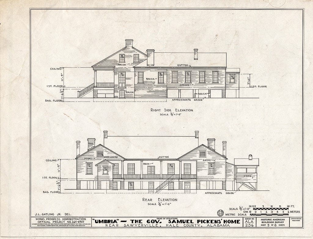 Blueprint HABS ALA,33-SAWV.V,1- (Sheet 5 of 8) - Governor Samuel Pickens House, State Route 14, Sawyerville, Hale County, AL