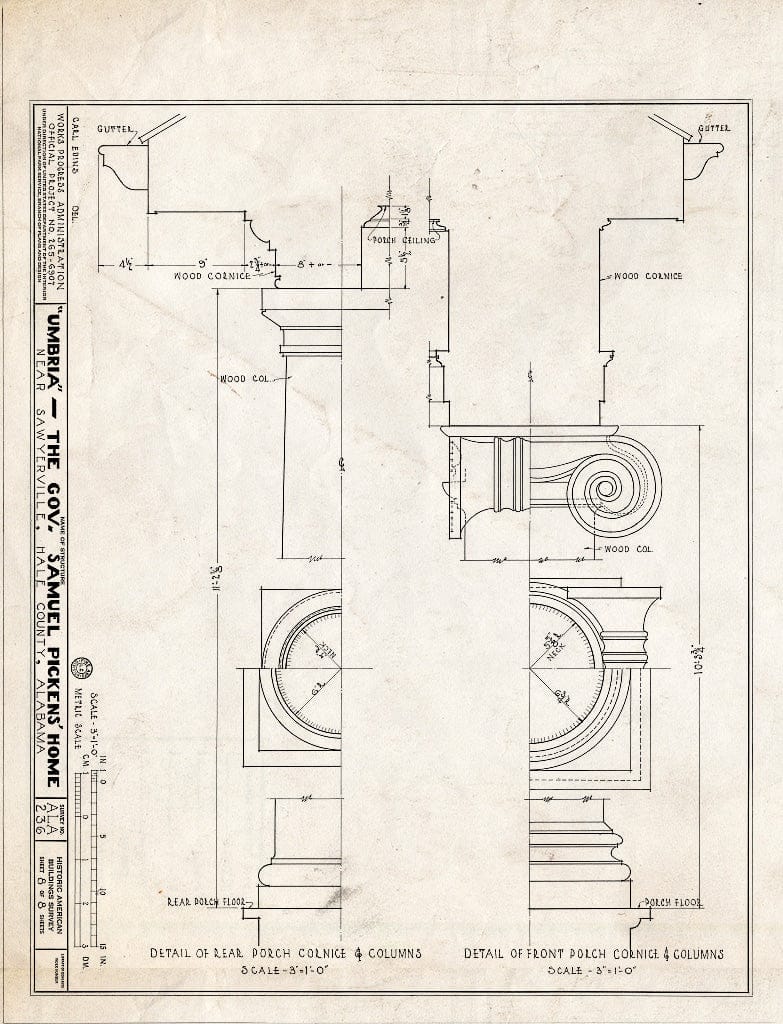 Blueprint HABS ALA,33-SAWV.V,1- (Sheet 8 of 8) - Governor Samuel Pickens House, State Route 14, Sawyerville, Hale County, AL