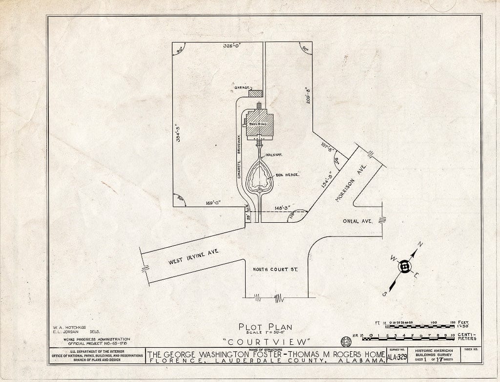 Blueprint HABS ALA,39-FLO,2- (Sheet 1 of 17) - Courtview, 505 North Court Street, University of North Alabama Campus, Florence, Lauderdale County, AL