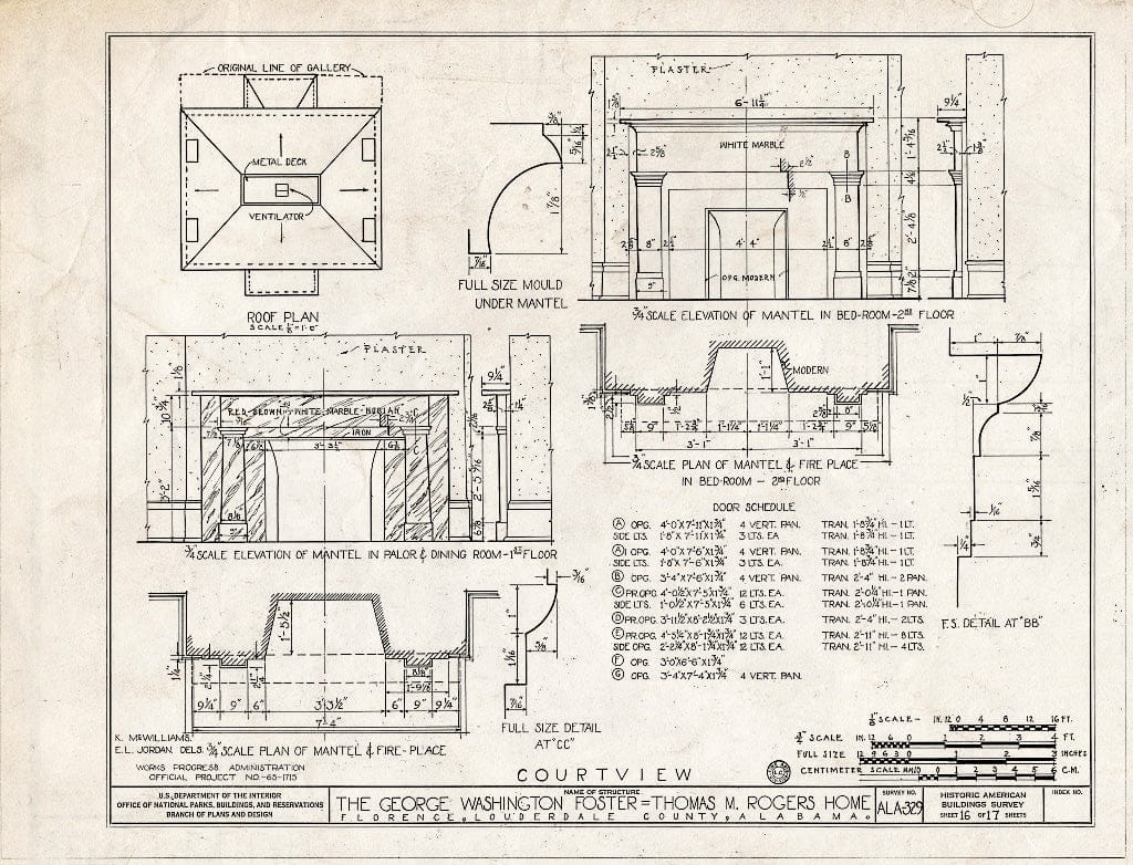 Blueprint HABS ALA,39-FLO,2- (Sheet 16 of 17) - Courtview, 505 North Court Street, University of North Alabama Campus, Florence, Lauderdale County, AL
