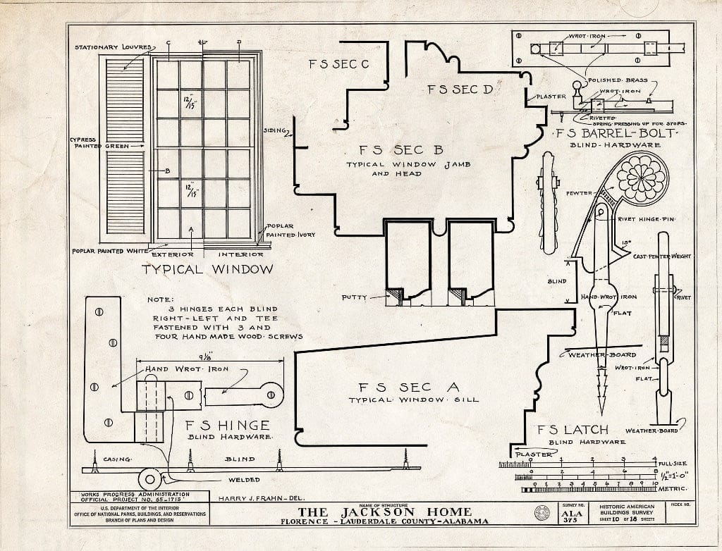 Blueprint HABS ALA,39-FLO.V,3- (Sheet 10 of 18) - Forks of Cypress, Savannah Road (Jackson Road), Florence, Lauderdale County, AL