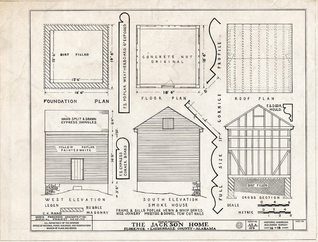 Blueprint HABS ALA,39-FLO.V,3- (Sheet 16 of 18) - Forks of Cypress, Savannah Road (Jackson Road), Florence, Lauderdale County, AL