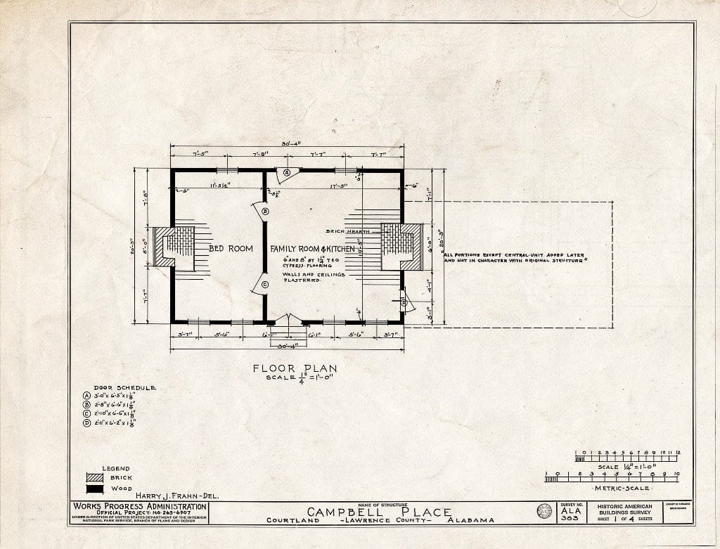 Blueprint HABS ALA,40-CORT,1- (Sheet 1 of 4) - Campbell House, State Highway 20, Tennessee Street, Courtland, Lawrence County, AL