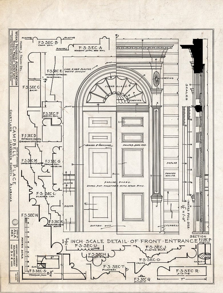 Blueprint HABS ALA,40-CORT,1- (Sheet 3 of 4) - Campbell House, State Highway 20, Tennessee Street, Courtland, Lawrence County, AL